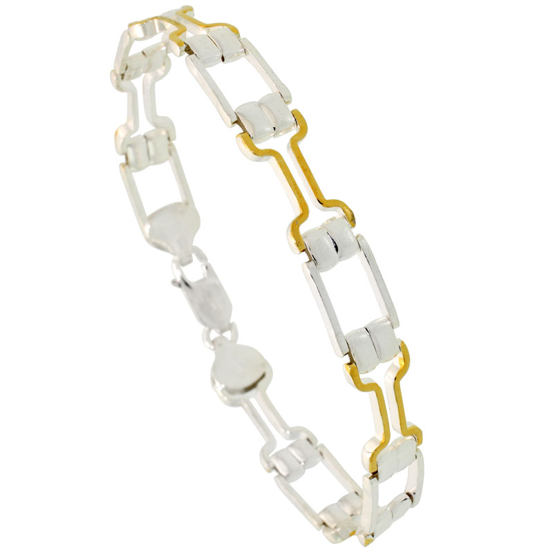 Sterling Silver Cut Out Bar Link Bracelet w/ Gold Finish (Available in 7 in. & 8 in.), 1/4 in. (6 mm) wide