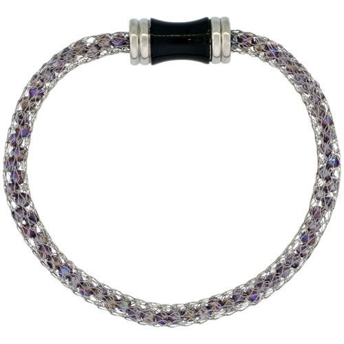 Stainless Steel Amethyst Crystal Mesh Bracelet For Women Magnetic-clasp 7.5 inch long