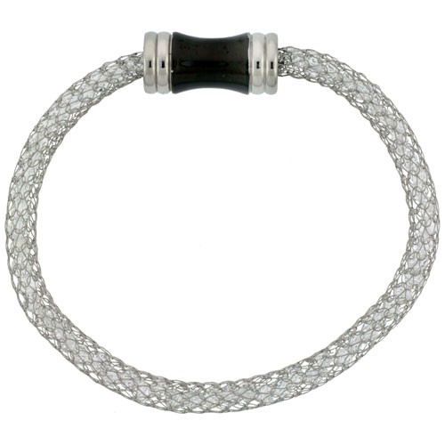 Stainless Steel White Crystal Mesh Bracelet For Women Magnetic-clasp 7.5 inch long
