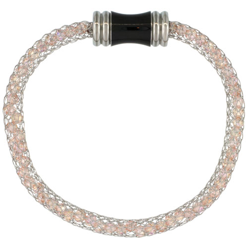 Stainless Steel Rose Crystal Mesh Bracelet For Women Magnetic-clasp 7.5 inch long