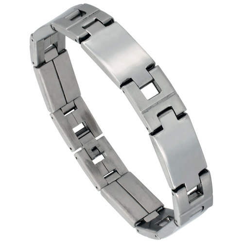 Stainless Steel Large Rectangular Bar Link Bracelet For Men Mirror Finish 1/2 inch wide, 8 inch long