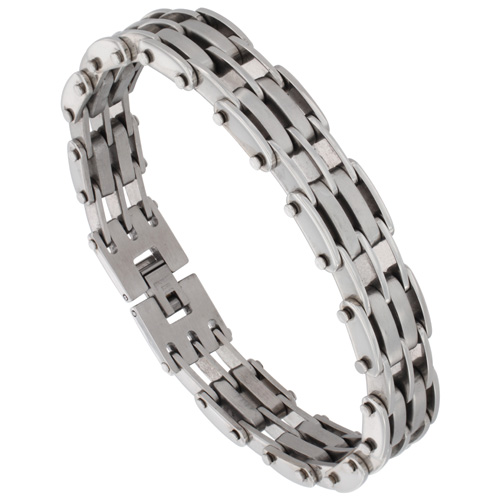 Stainless Steel Bar Bracelet For Men Satin Finish 1/2 inch wide, 8.5 inches long