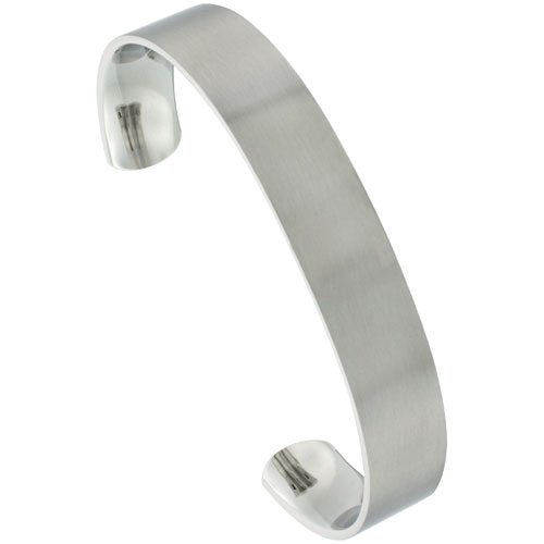 Stainless Steel Cuff Bracelet for Men Flat Matte finish Comfort-fit 1/2 inch wide, 8 inch