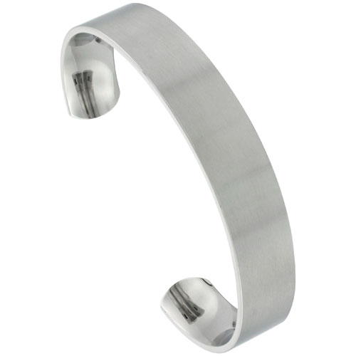 Stainless Steel Cuff Bracelet for Men Flat Gold Dot Ends Matte finish Comfort-fit 1/2 inch wide, 8 inch