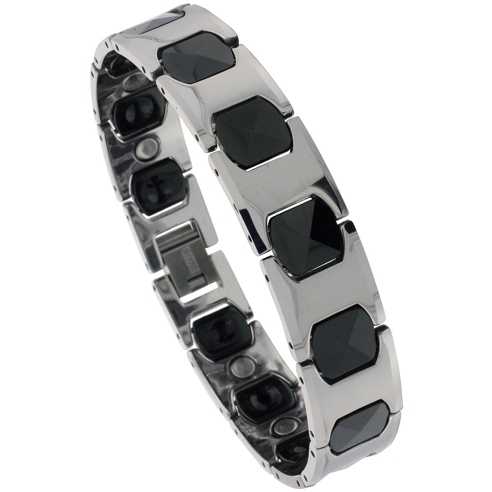 Tungsten & Ceramic Bracelet Magnetic Therapy, 2-Tone Gun Metal & Black colors, 1/2 inch wide, 