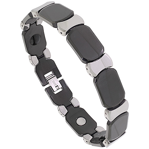 Tungsten Carbide Bracelet Magnetic Therapy 2-Tone Gun Metal & Black Facted Bar Links, 9/16 inch wide
