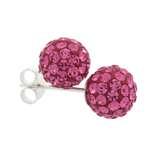 Sterling Silver Pink Tourmaline Crystal Ball Stud Earrings 8mm