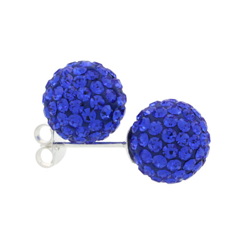 Sterling Silver Sapphire Crystal Ball Stud Earrings 10mm