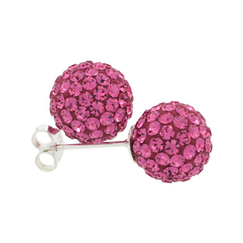 Sterling Silver Pink Tourmaline Crystal Ball Stud Earrings 10mm