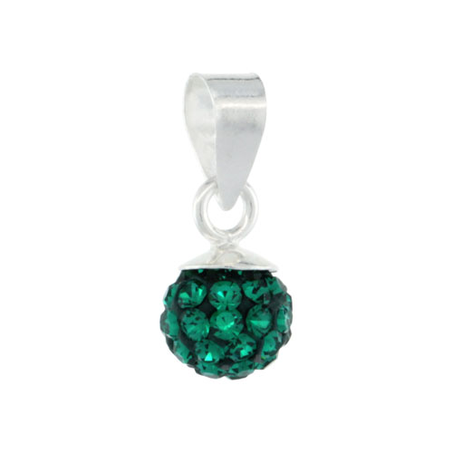 Sterling Silver Emerald Crystal Ball Pendants 6mm