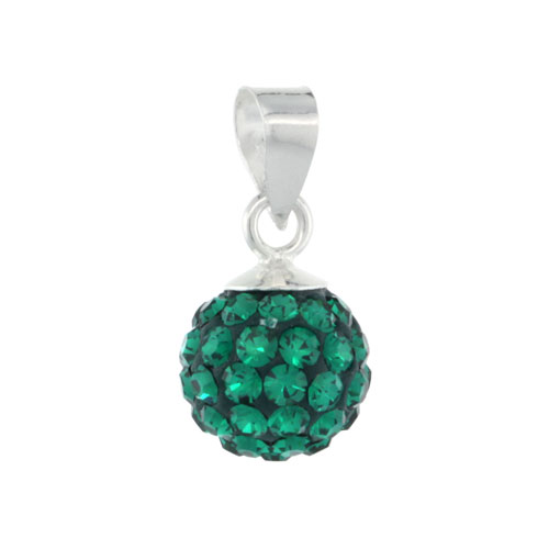 Sterling Silver Emerald Crystal Ball Pendants 8mm