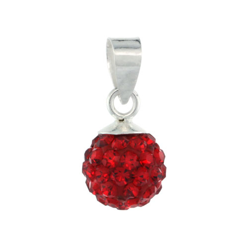 Sterling Silver Ruby Crystal Ball Pendants 8mm