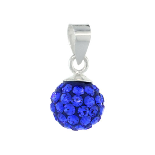 Sterling Silver Sapphire Crystal Ball Pendants 8mm