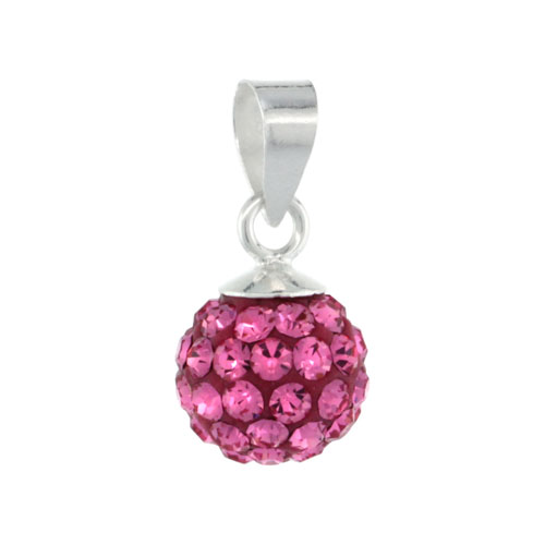 Sterling Silver Pink Tourmaline Crystal Ball Pendants 8mm