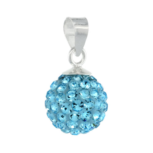 Sterling Silver Aquamarine Crystal Ball Pendants 10mm