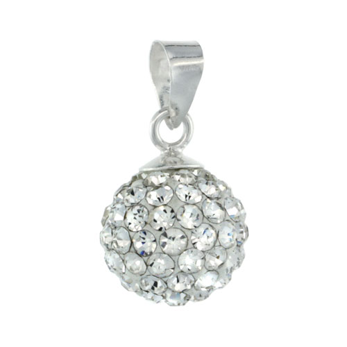 Sterling Silver White Crystal Ball Pendants 10mm