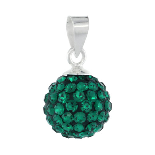 Sterling Silver Emerald Crystal Ball Pendants 10mm