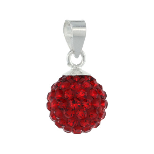 Sterling Silver Ruby Crystal Ball Pendants 10mm
