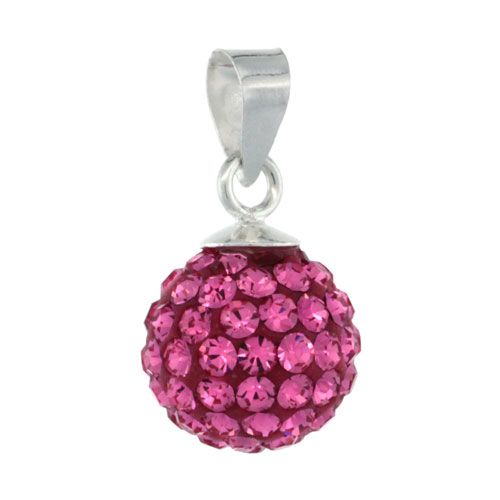 Sterling Silver Pink Tourmaline Crystal Ball Pendants 10mm
