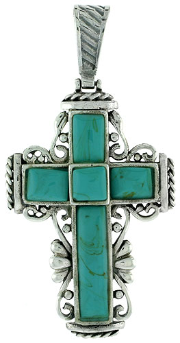 Sterling Silver Cross pendant Reconstituted Turquoise 1 3/8 inch