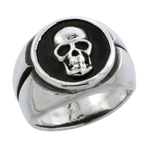 Sterling Silver Skull Biker Ring, 5/8 inch 