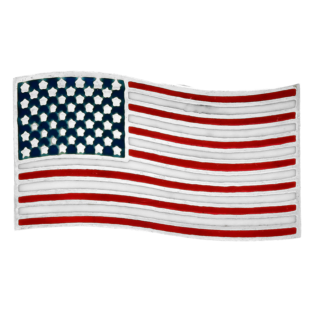 Sterling Silver United States Waving Flag Patriotic Pin, 1 inch wide