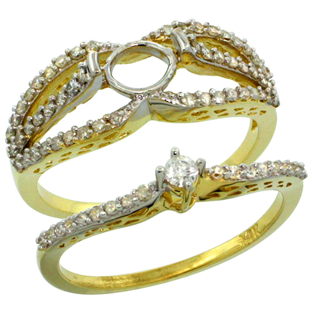 14k Gold Semi Mount (for 5mm Round Diamond) 2-Pc. Engagement Ring Set w/ 0.53 Carat Brilliant Cut ( H-I Color; SI1 Clarity ) Diamondsl, 3/8 in. (10mm) wide