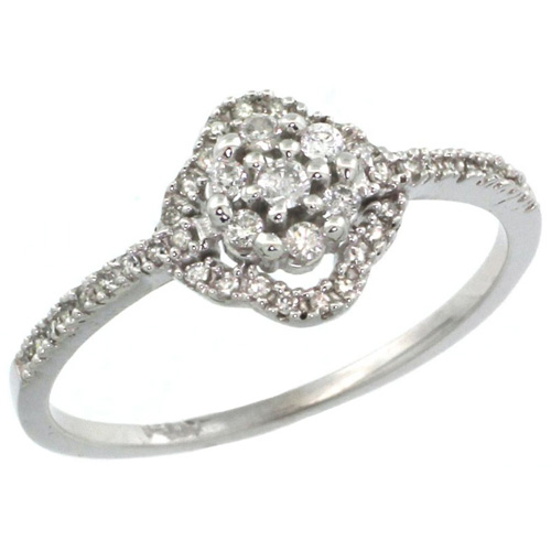 14k White Gold Clover Diamond Ring w/ 0.23 Carat Brilliant Cut ( H-I Color; VS2-SI1 Clarity ) Diamonds, 3/8 in. (9mm) wide