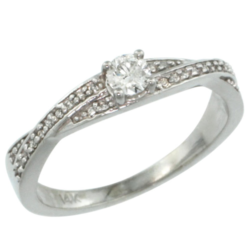 14k White Gold Diamond Engagment Ring w/ 0.26 Carat Brilliant Cut ( H-I Color; VS2-SI1 Clarity ) Diamonds, 1/8 in. (3.5mm) wide