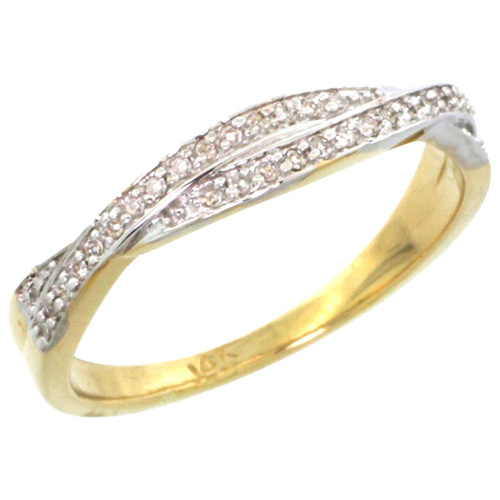 14k Gold 3mm Diamond Ring Band w/ 0.10 Carat Brilliant Cut ( H-I Color; VS2-SI1 Clarity ) Diamonds, 1/8 in. (3.5mm) wide