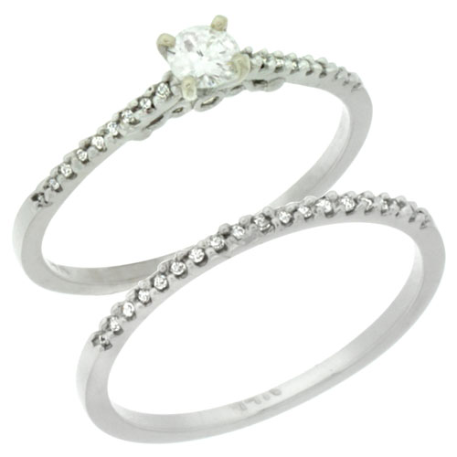14k White Gold 2-Pc Diamond Engagement Ring Set w/ 0.30 Carat Brilliant Cut ( H-I Color; VS2-SI1 Clarity ) Diamonds, 1/8 in. (3mm) wide