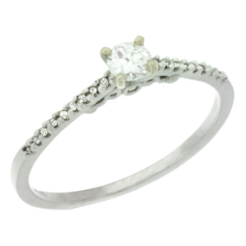 14k White Gold Diamond Engagement Ring w/ 0.24 Carat Brilliant Cut ( H-I Color; VS2-SI1 Clarity ) Diamonds, 1/16 in. (2mm) wide