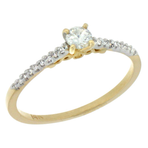 14k Gold Diamond Engagement Ring w/ 0.24 Carat Brilliant Cut ( H-I Color; VS2-SI1 Clarity ) Diamonds, 1/16 in. (2mm) wide