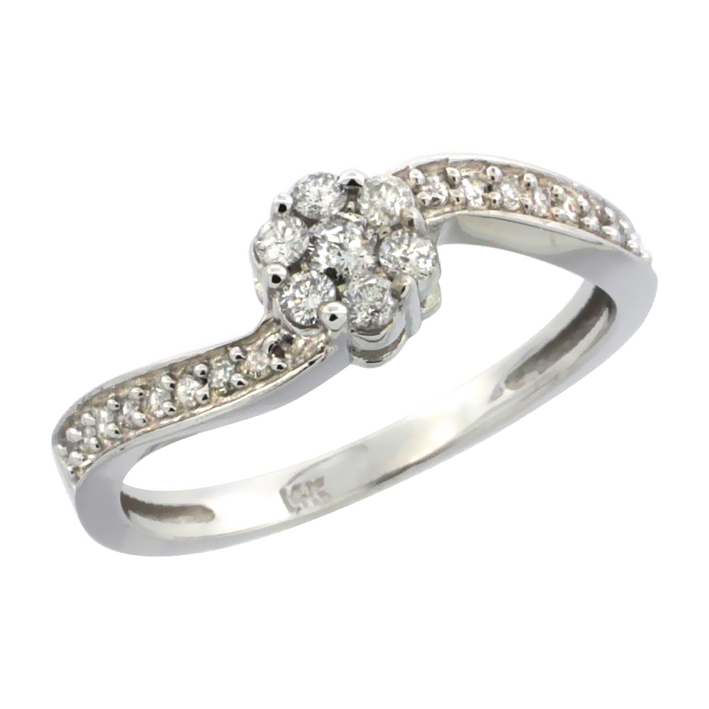 10k White Gold Flower Cluster Diamond Engagement Ring w/ 0.28 Carat Brilliant Cut Diamonds, 1/4 in. (6mm) wide