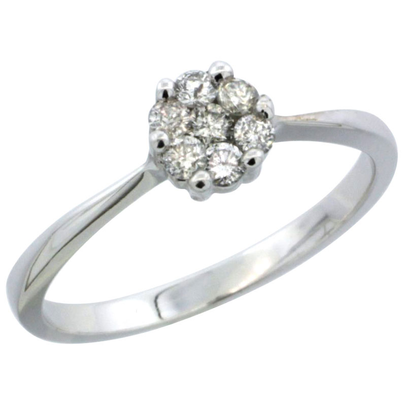 10k White Gold Flower Cluster Diamond Engagement Ring w/ 0.26 Carat Brilliant Cut Diamonds, 1/4 in. (6mm) wide