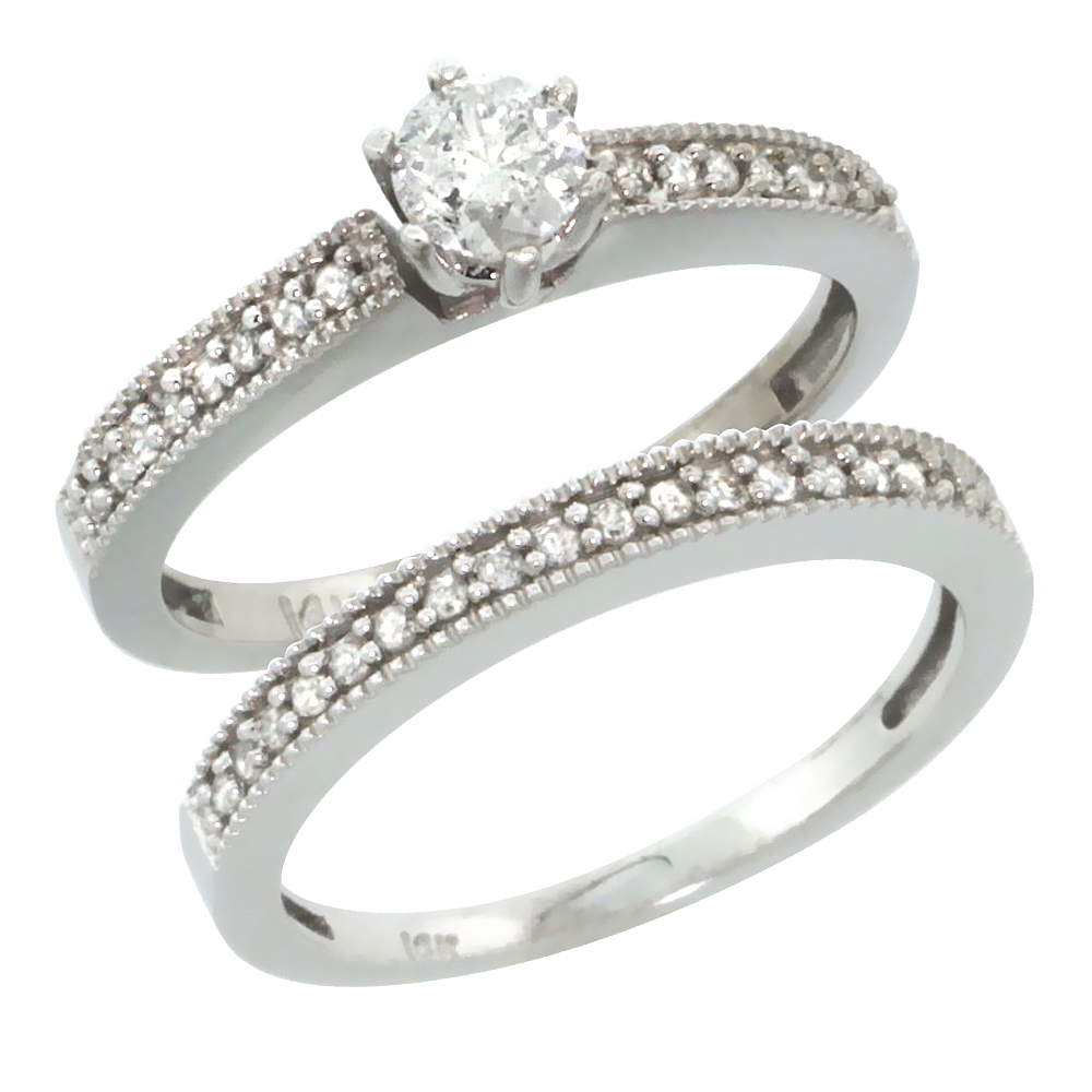 10k White Gold 2-Pc. Diamond Engagement Ring Set w/ 0.50 Carat Brilliant Cut Diamonds, 1/8 in. (3mm) wide
