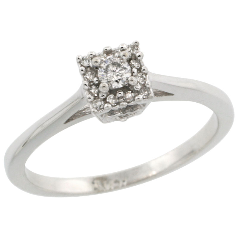 10k White Gold Square-shaped Diamond Engagement Ring w/ 0.119 Carat Brilliant Cut Diamonds, 3/16 in. (5mm) wide
