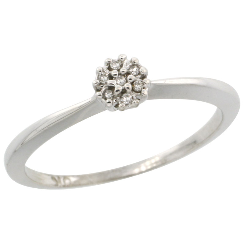 10k White Gold Flower Cluster Diamond Engagement Ring w/ 0.022 Carat Brilliant Cut Diamonds, 3/16 in. (5mm) wide