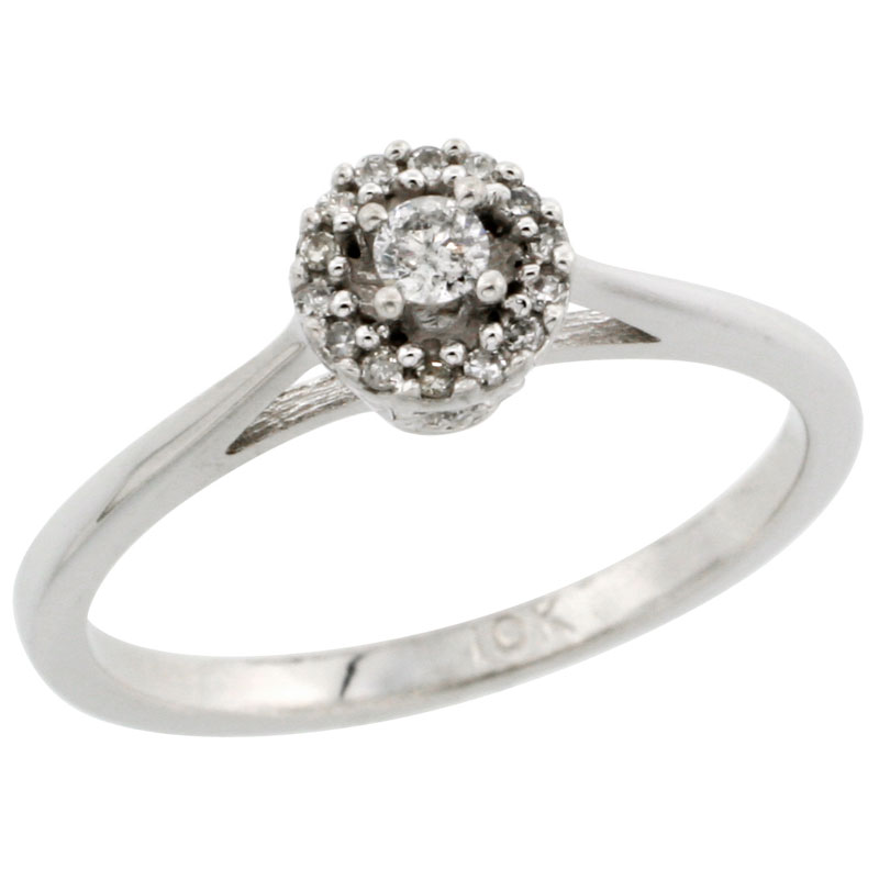 10k White Gold Round Diamond Engagement Ring w/ 0.112 Carat Brilliant Cut Diamonds, 1/4 in. (6mm) wide
