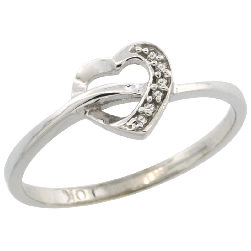 10k White Gold Heart Cut Out Diamond Engagement Ring w/ 0.022 Carat Brilliant Cut Diamonds, 1/4 in. (7mm) wide