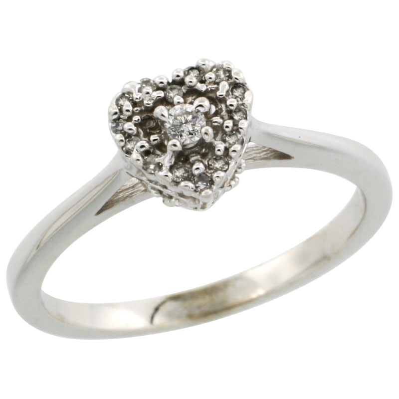 10k White Gold Heart-shaped Diamond Engagement Ring w/ 0.086 Carat Brilliant Cut Diamonds, 1/4 in. (6.5mm) wide