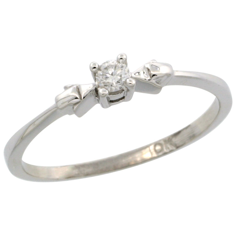 10k White Gold Solitaire Diamond Engagement Ring w/ 0.077 Carat Brilliant Cut Diamond, 1/8 in. (3mm) wide