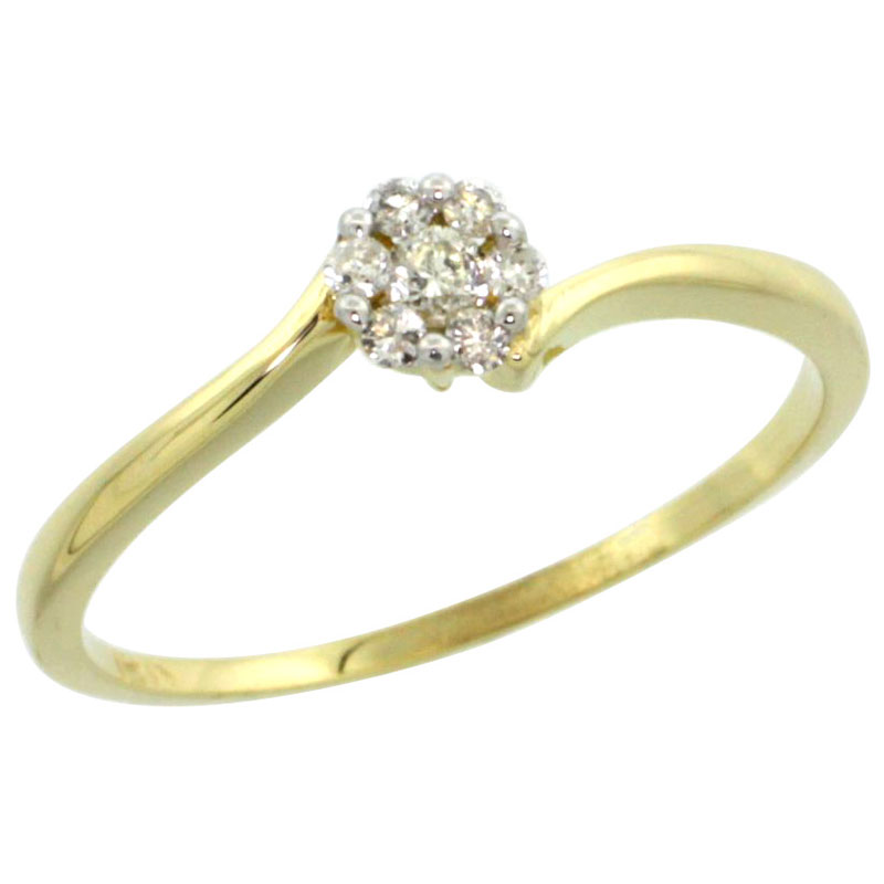 10k Gold Flower Cluster Diamond Engagement Ring w/ 0.12 Carat Brilliant Cut Diamonds, 3/16 in. (4.5mm) wide