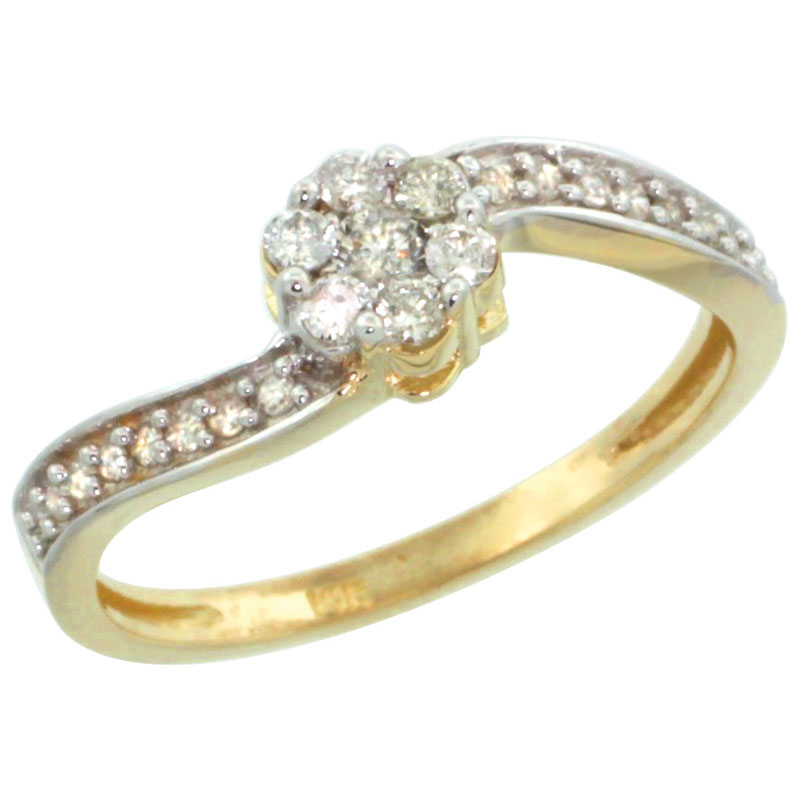 14k Gold Flower Cluster Diamond Engagement Ring w/ 0.28 Carat Brilliant Cut Diamonds, 1/4 in. (6mm) wide