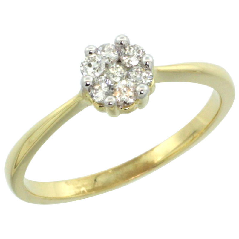 14k Gold Flower Cluster Diamond Engagement Ring w/ 0.26 Carat Brilliant Cut Diamonds, 1/4 in. (6mm) wide