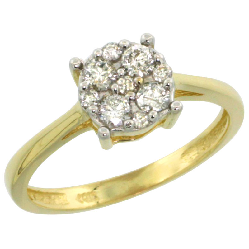 10k Gold Round Cluster Diamond Engagement Ring w/ 0.37 Carat Brilliant Cut Diamonds, 9/32 in. (7.5mm) wide