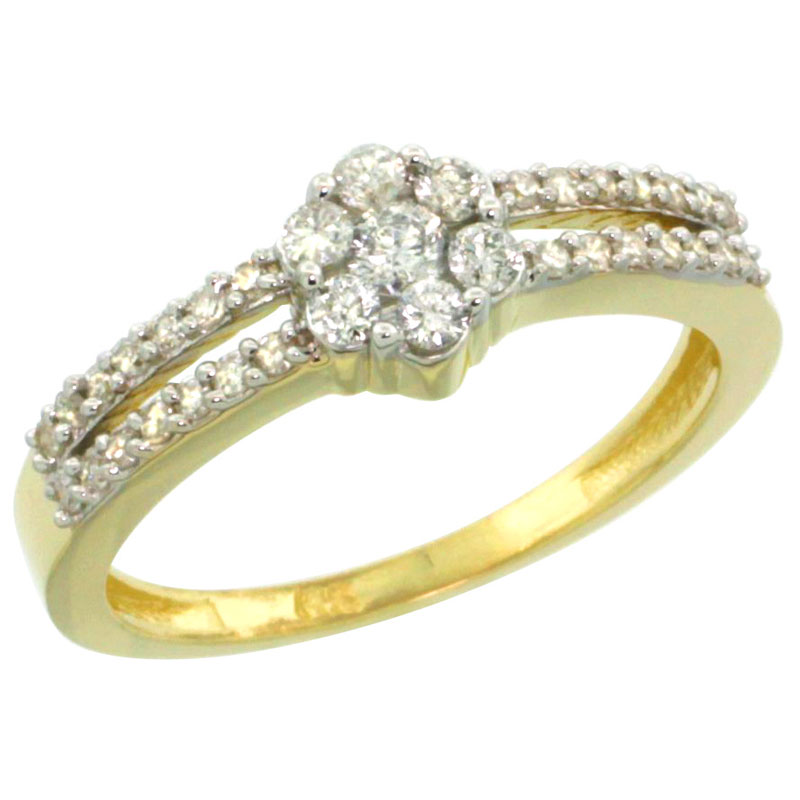 10k Gold Flower Cluster Diamond Engagement Ring w/ 0.37 Carat Brilliant Cut Diamonds, 1/4 in. (6.5mm) wide