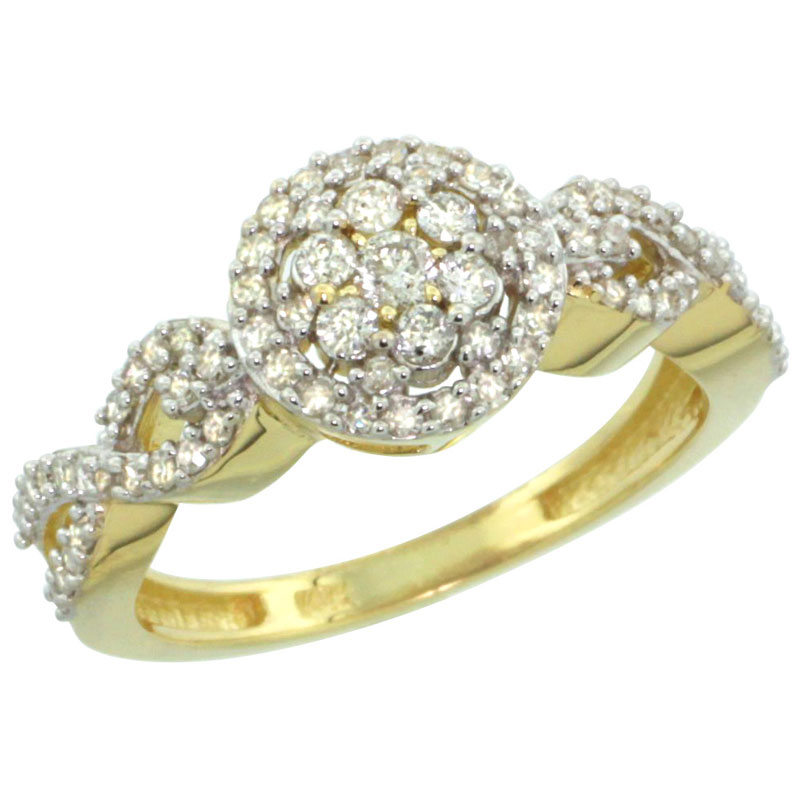 14k Gold Floral Cluster Diamond Engagement Ring w/ 0.54 Carat Brilliant Cut Diamonds, 3/8 in. (9.5mm) wide