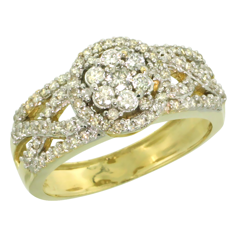 10k Gold Floral Cluster Diamond Engagement Ring w/ 0.69 Carat Brilliant Cut Diamonds, 3/8 in. (10mm) wide