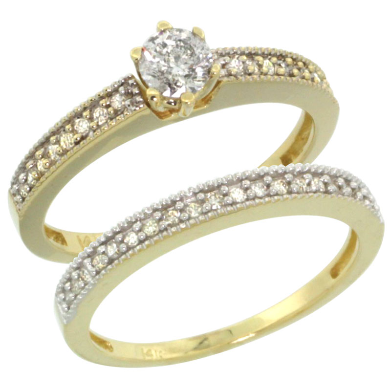 10k Gold 2-Pc. Diamond Engagement Ring Set w/ 0.50 Carat Brilliant Cut Diamonds, 1/8 in. (3mm) wide